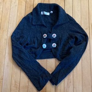 Charlie & Robin Dark Gray Women's Cropped Cardigan w/ Rose Buttons S